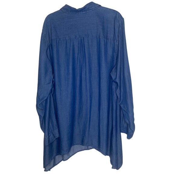 Zac & Rachel Womans Button Up Tunic Top 3X Blue Asymmetrical Lagenlook - Picture 3 of 10